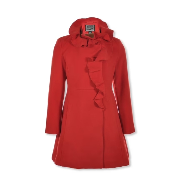 Rothschild Other - Rothschild Red Trench Coat with High Collar and Ruffle